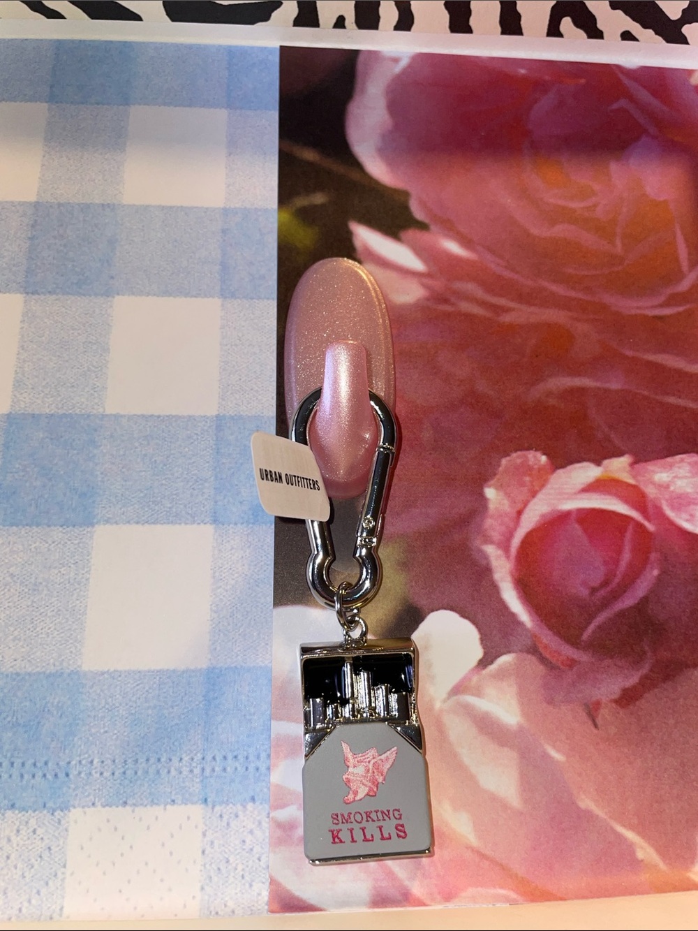 Urban Outfitters Pink Metallic 'Smoking Kills' Keychain Charm